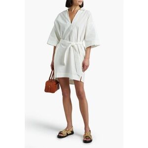 Frame White Channing Belted Cotton-poplin Mini Dress XL